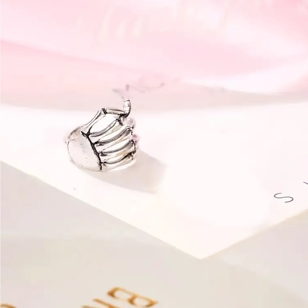 Sterling Silver Skeleton Hand Ear Cuff - Silver - Picture 3 of 7